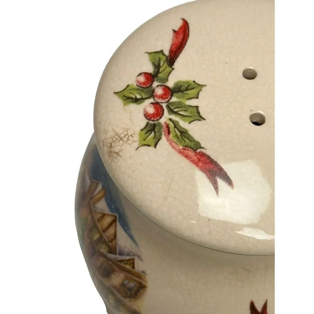 Stoneware CIB Dickens Winter Scene Salt Pepper Shakers Christmas Holidays